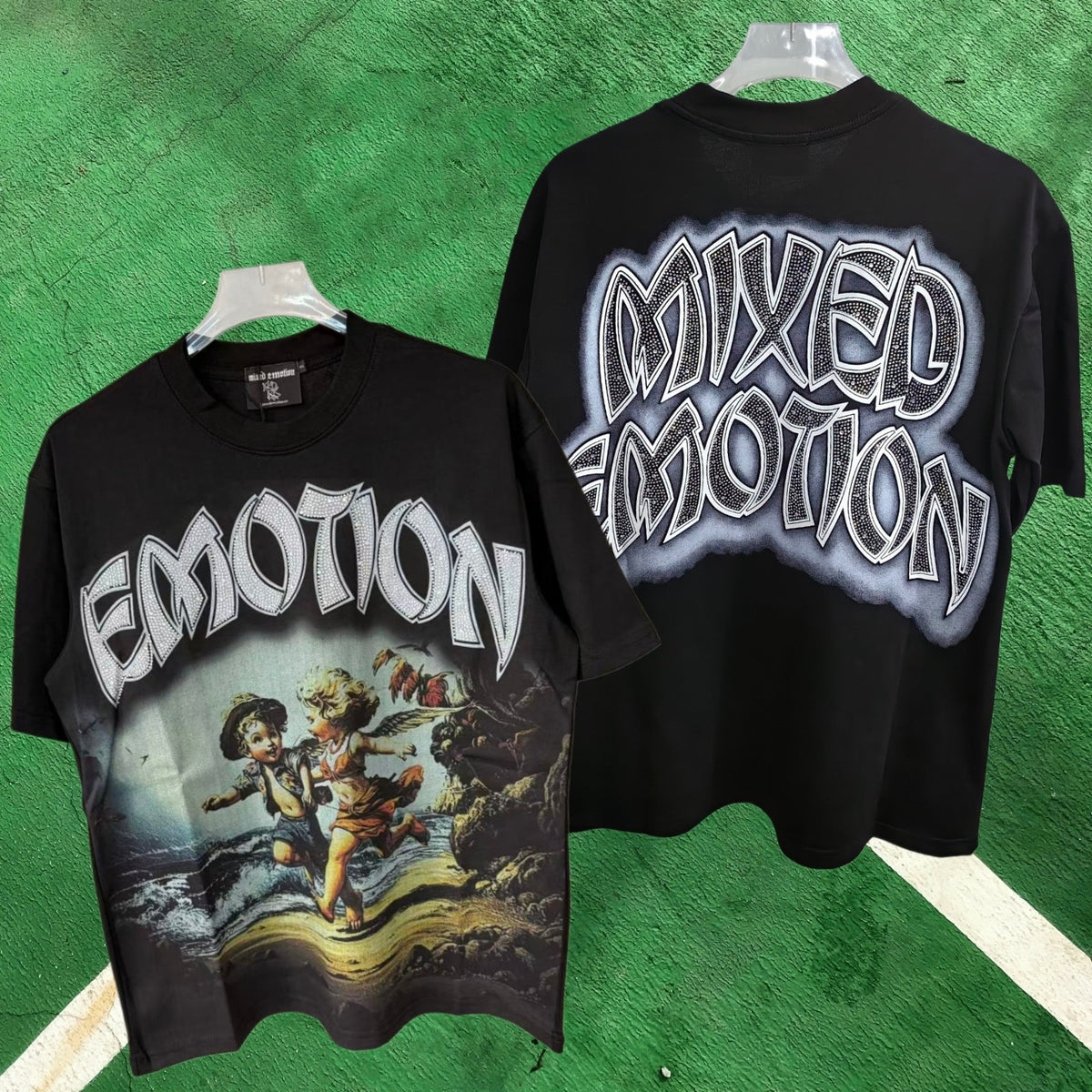 MIXED EMOTION Cherub Wave Graphic Black T-Shirt