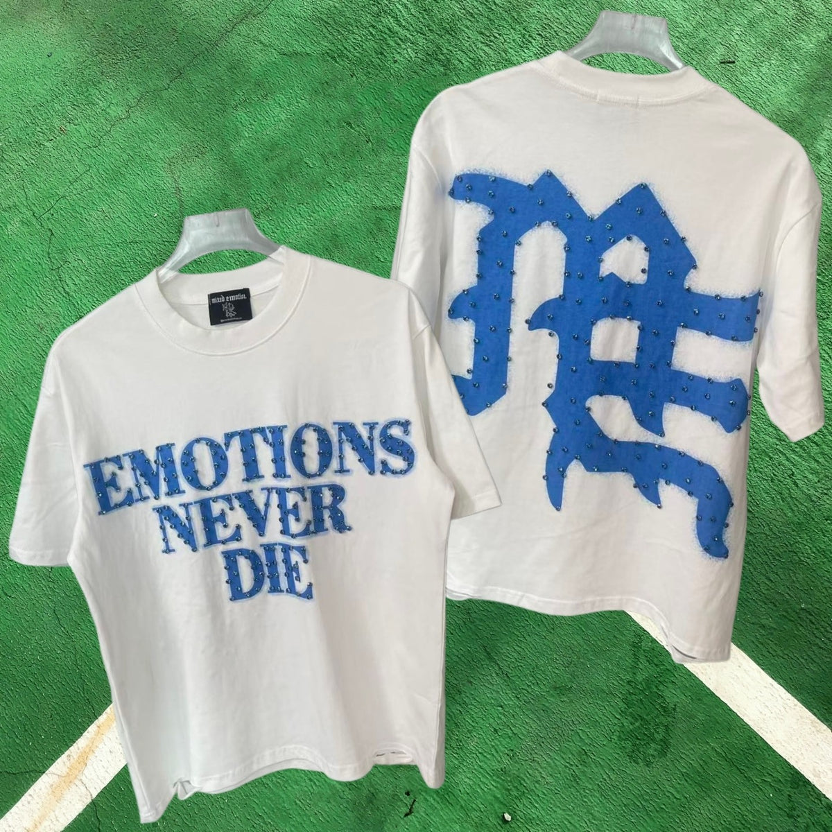 MIXED EMOTION Studded Graphic White T-Shirt