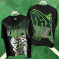 MIXED EMOTION Green Flame Rhinestone Graphic T-Shirt