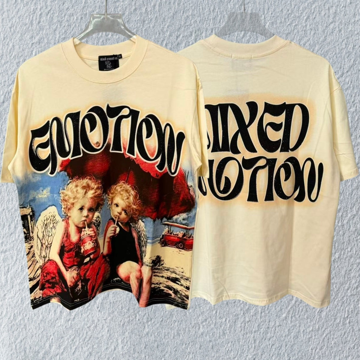 MIXED EMOTION Angel Graphic Rhinestone T-Shirt