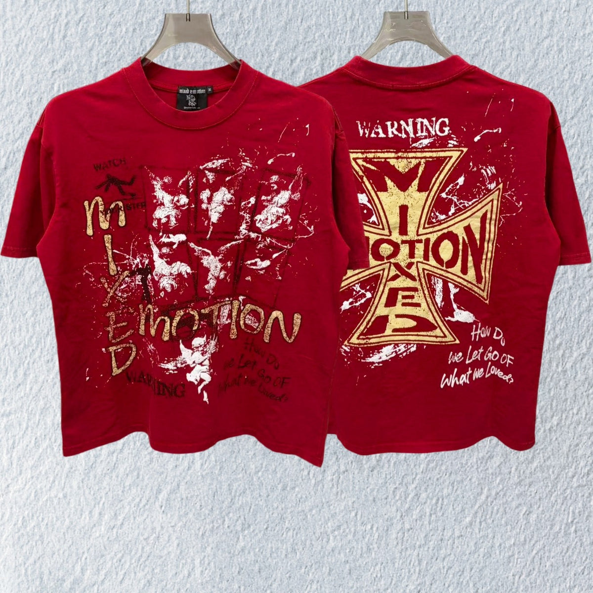 MIXED EMOTION Washed Red Warning Graphic T-Shirt