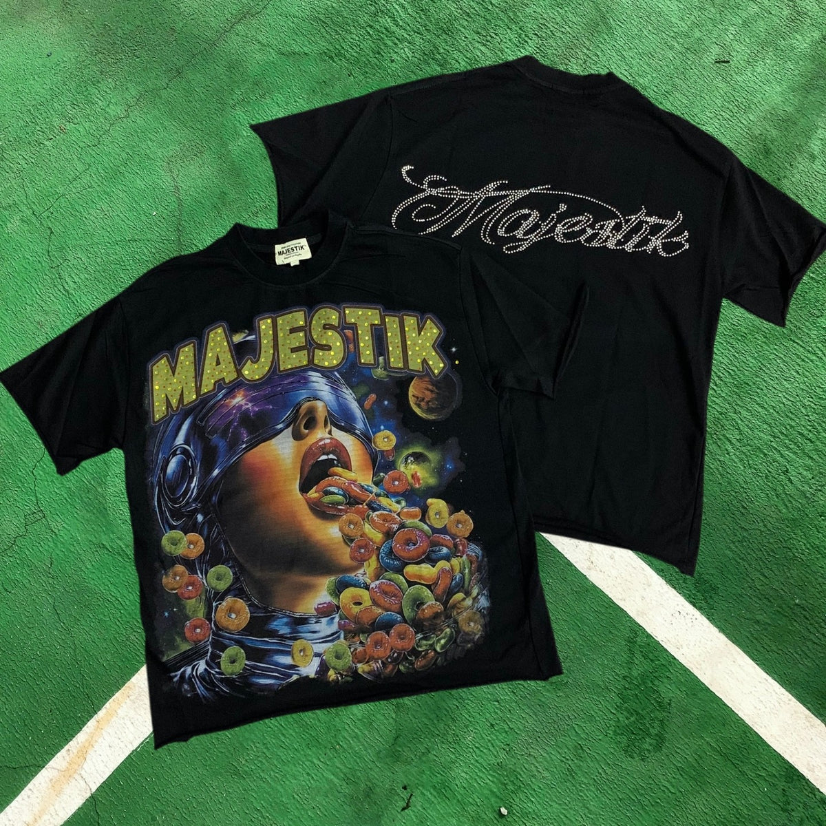 MIXED EMOTION Cosmic Cereal Graphic Black T-Shirt