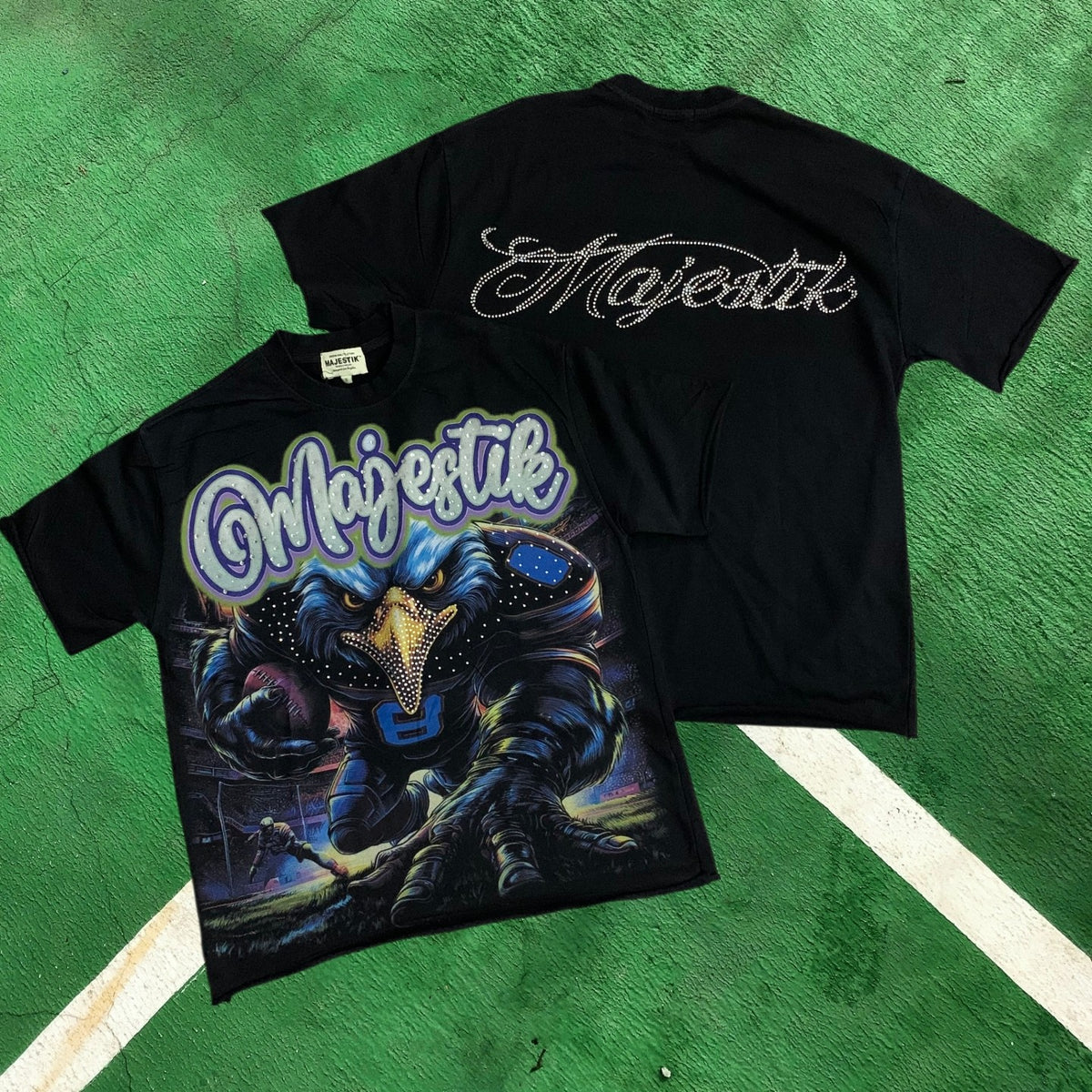 MIXED EMOTION Eagle Football Graphic Black T-Shirt
